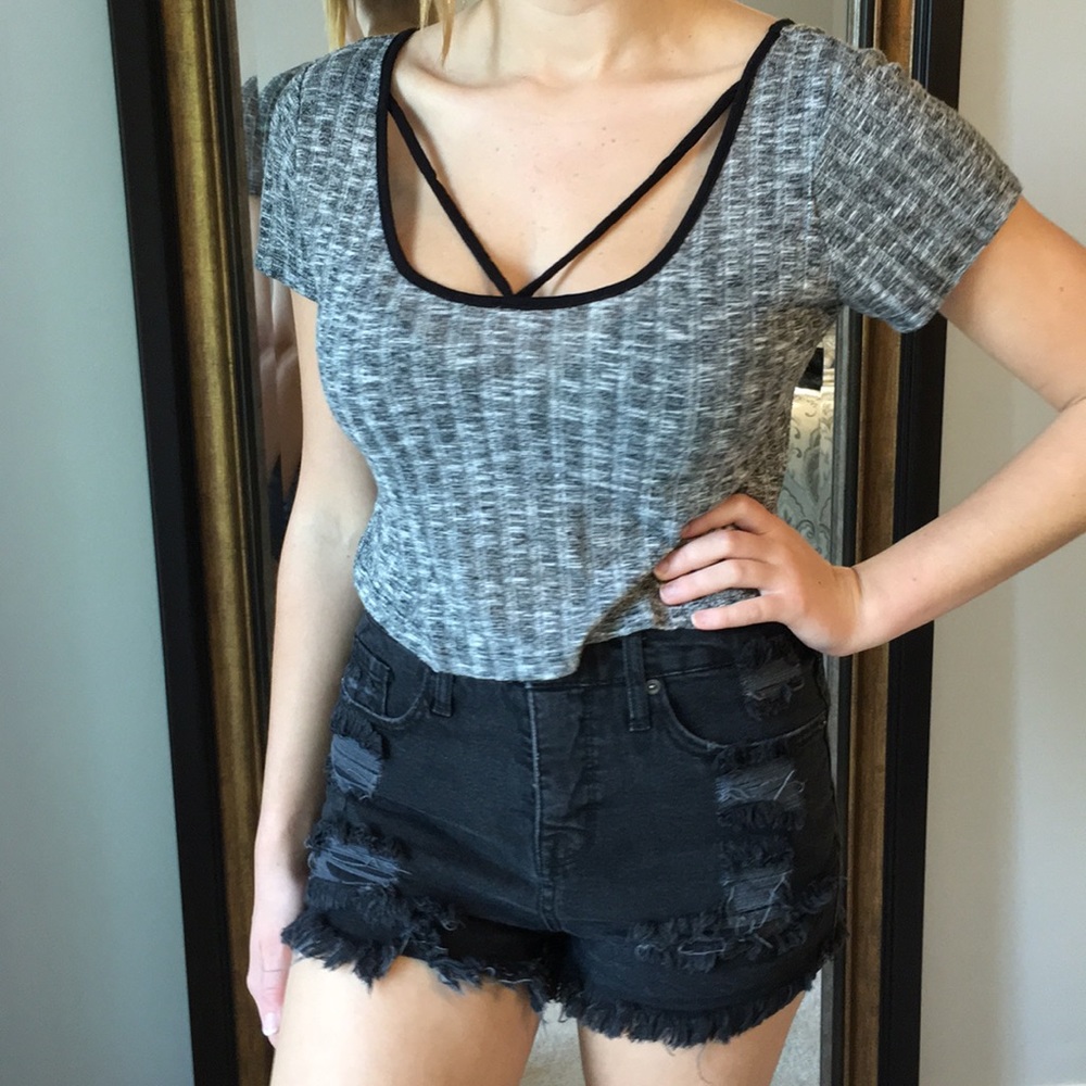 Woven Crop with Neckline Detail Top